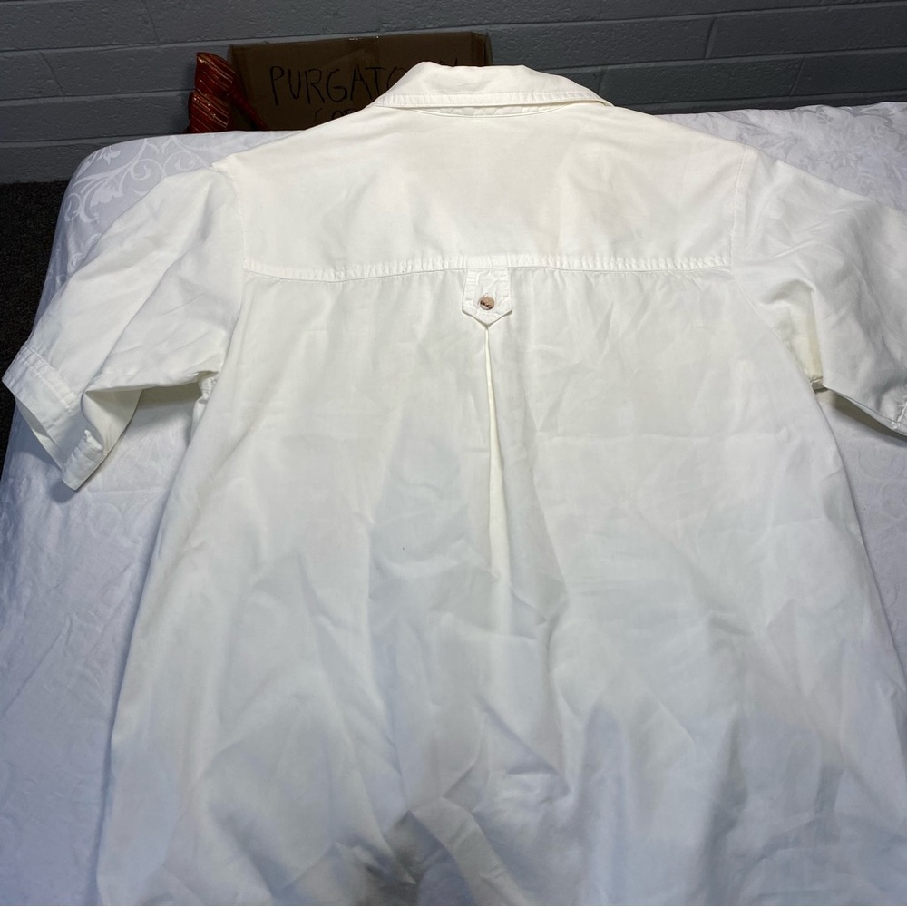 Designer Button Up Casual Cargo Dress Shirt White Short Sleeve No Show Buttons - Picture 4 of 12